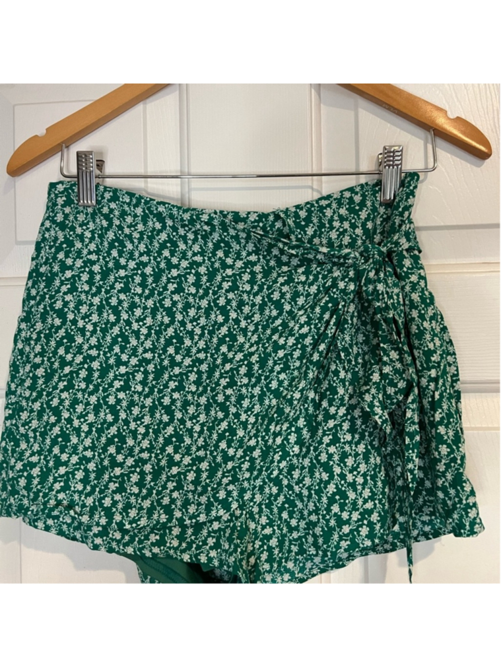 Y2K Cottagecore Green Floral Wrap Skort Tie Side Ditsy Flower Mini Skirt Shor